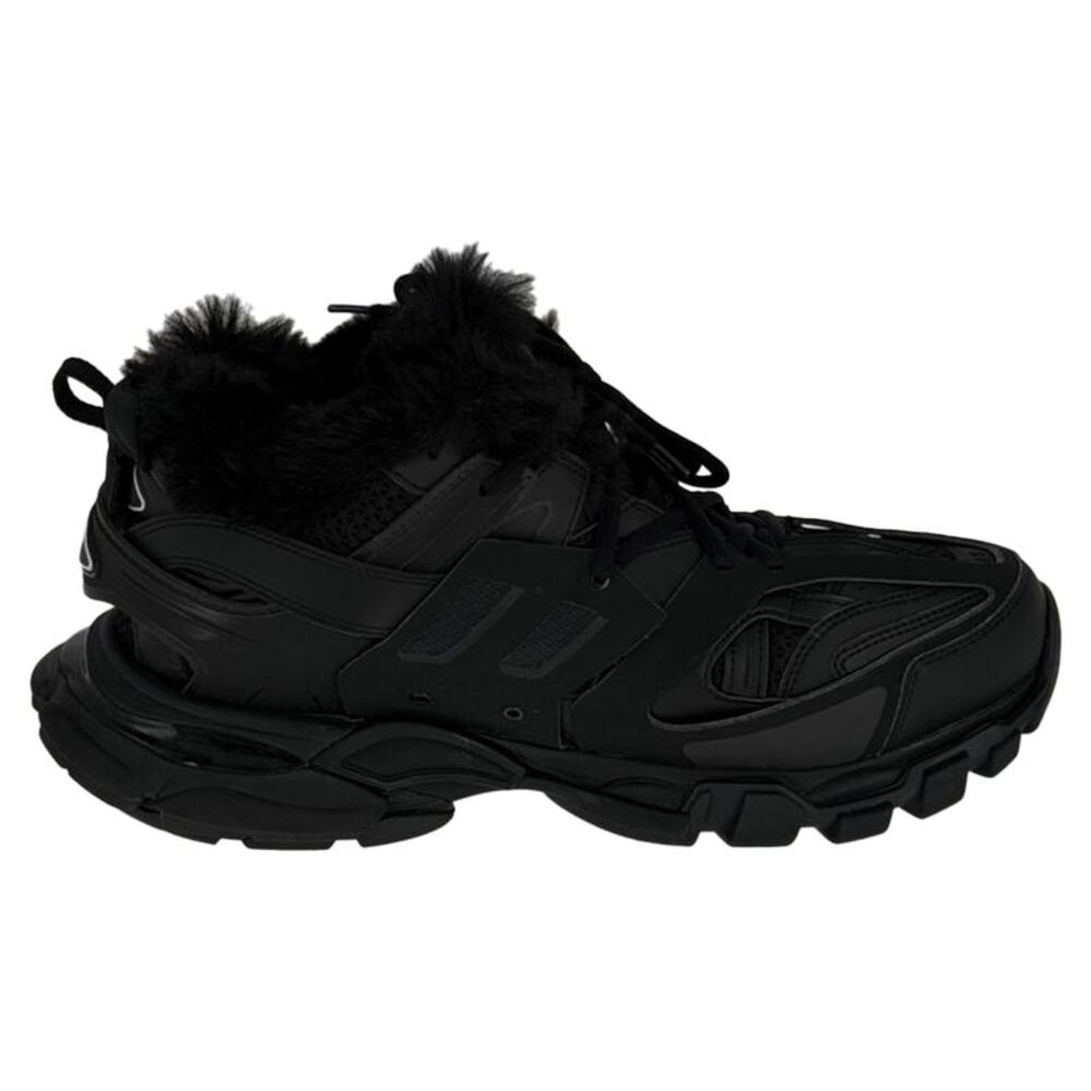 Balenciaga Track Faux Fur-Lined Sneakers in Black Polyurethane
